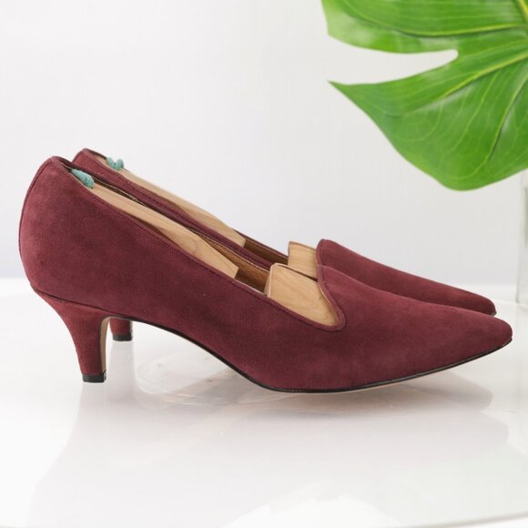 Clarks Shoes - Clarks Womens Sage Elfin Pump Size 7.5 Burgundy Suede Pointed Kitten Heel Shoe